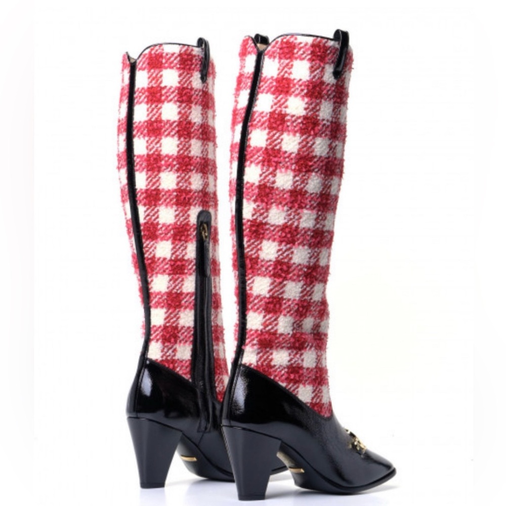 Gucci Red and White Checkered Boots and Bag Set Brand New Size 38 GG Horse Bit - Picture 4 of 7